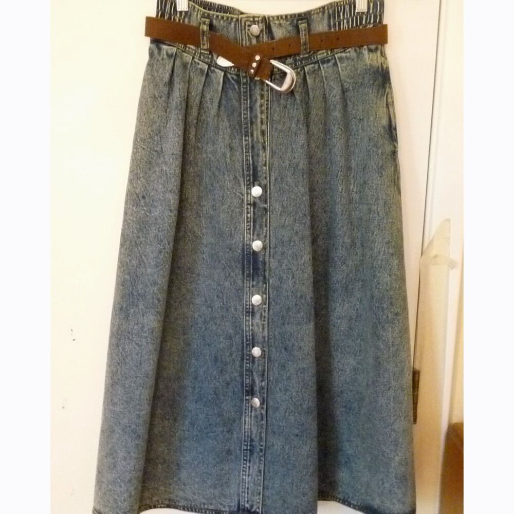 Vintage 90s Y2K Western A-line Country Cottage Button Front Denim Jean SKirt 8
